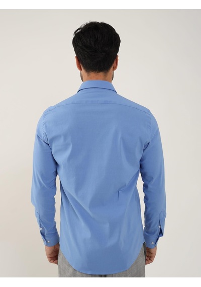 Dufy Koyu Mavi Erkek Slim Fit Düz Klasik Yaka Uzun Kol Gömlek - 92103-koyu Mavi Koyu Mavi