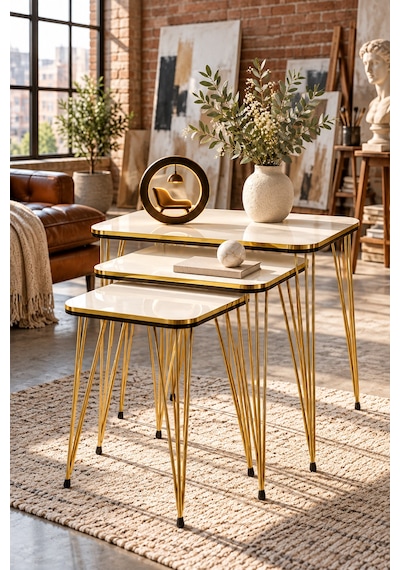 Odera Çift Tel Zigon Sehpa 3'lü Set Suntalam Modern Retro Salon Sehpası Diğer
