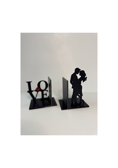 Love Çift Figürlü Kitap Tutucu Siyah Kırmızı Dekoratif Raf Desteği