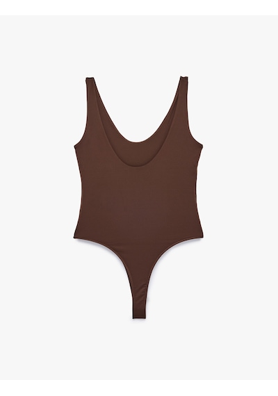 Koton Slim Fit U Yaka Kalın Askılı Bodysuit Kahverengi 6sak10265ek Kahve