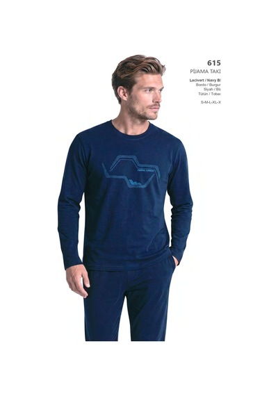 Pierre Cardin 6151 Erkek Uzun Kollu Bisiklet Yaka Pijama Takımı -lacivert