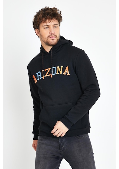 Polostate Erkek Arizona Nakışlı Kapüşonlu 3 İplik Sweatshirt Siyah