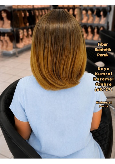 Kısa Sentetik Peruk Kumral Karamel Ombre