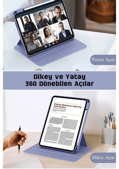 Apple Uyumlu iPad Air 11 İnç 2024 M2 Çipli 6.nesil 360 Dönebilen Standlı Pino Tablet Kılıfı