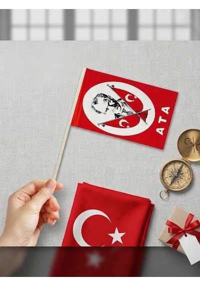 Çubuklu Türk Bayrağı 40 Lı Paket 20x30 Cm Dayanıklı Plastik Saplı Kağıt Bayrak Kutlama, Organizasyon Ve Etkinlikler Tek Ebat