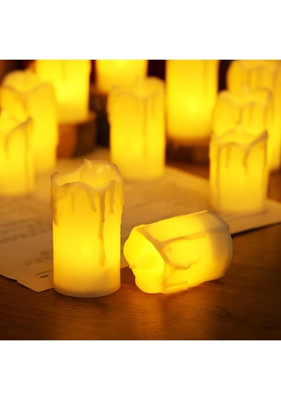 24 Adet Gün Işığı Led Işıklı Mum Sarı Led Mum Erimiş Görünümlü Işıklı Mum 6x3.5 Cm Pilli Led Mum