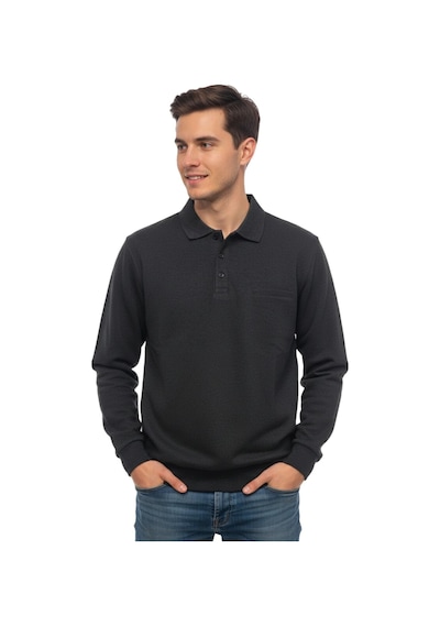 Baglan Erkek Büyük Beden Polo Yaka Cepli Selanik Sweatshirt Bgl-st04978 Antrasit