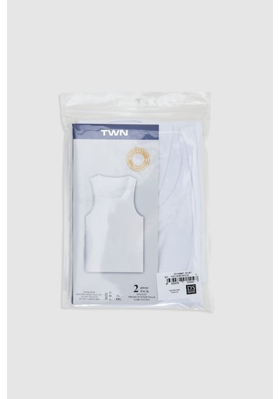 D's Damat Twn Beyaz Standart Fit Nefes Alabilen Teri Emen %100 Pamuklu 2'li Atlet 1HC12ORTATL02