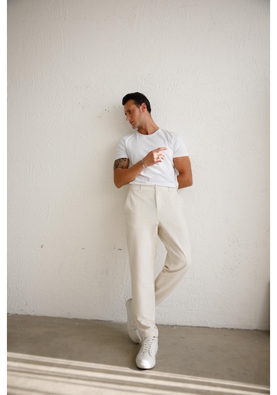 Braccas Erkek Esnek Dokulu Slim Fit Bej Pantolon Bej