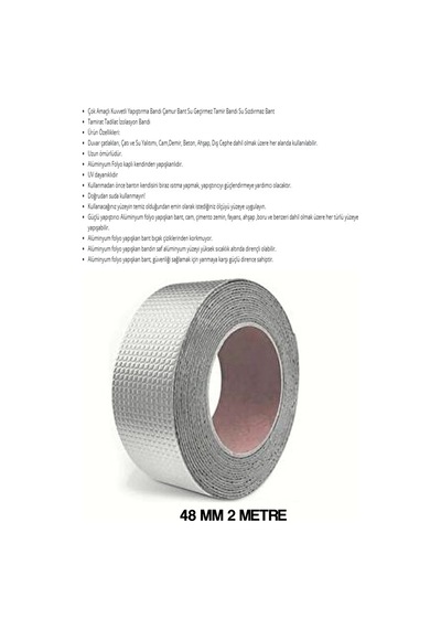 Tesisat Çatı Pencere Karavan Tekne Hortum Boru İzolasyon Tamir Bandı Sızdırmaz Sakız Bant 2 Mt 48mm