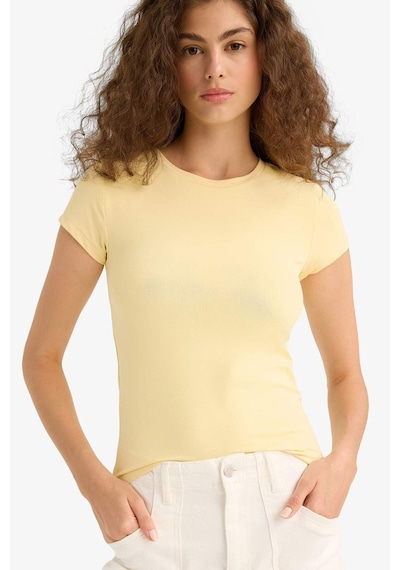 Defacto Slim Fit Dar Kesim Bisiklet Yaka Basic Düz Kısa Kollu Tişört F7768ax25auyl252 Sari
