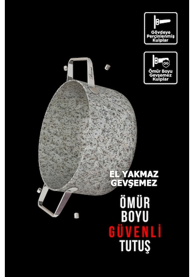 Stone-age 3 Parça 30cm Basık- 30cm Tava Çizilmez Yanmaz Yapışmaz Kombin Tencere Tava Seti Diğer