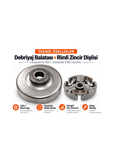 Algaride Husqvarna 365 372 385 Jonsered 2165 2166 2065 Uyumlu Debriyaj Balatası 3/8-7 Rimli Zincir Dişlisi Seti
