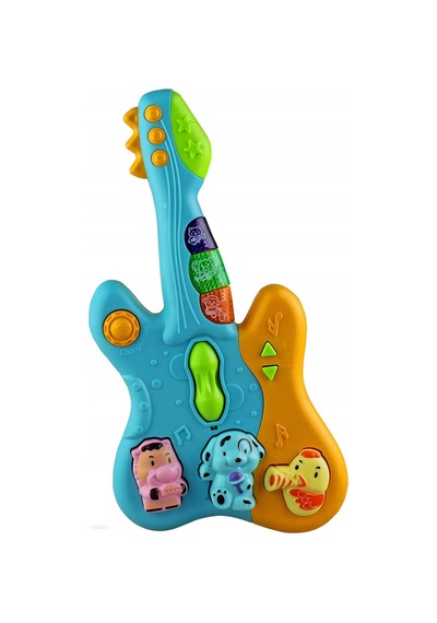 Hayvan Sesleri Çıkaran Işıklı Ninnili Müzikli Gitar İnteraktif Bebek Eğitici Tuşlu Oyuncak - Mavi