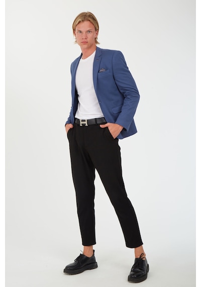 Sposo G-195 Dar Kalıp Örme Kumaş İndigo Erkek Blazer Ceket İndigo