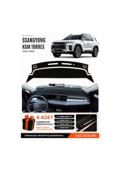 Ssangyong Kgm Torres 2023-2026 Uyumlu Torpido Örtüsü, Torpido Kılıfı - Siyah-bej - Ebz-trp-0491