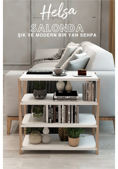 Helsa Beyaz Ahşap 4 Katlı Çiçeklik, Saksılık, Çiçek Standı, Dekoratif Raf - Çok Amaçlı Kullanım Beyaz - 663059929 Beyaz