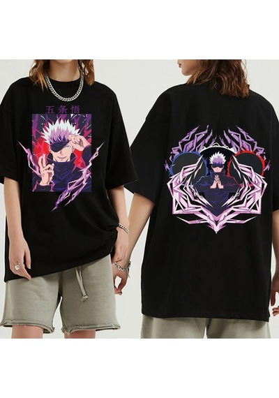 Noıssey Kırmızı Etiket Gala Jujutsu Kaisen Satoru Gojo Anime T-shirt Moda 17642 Siyah