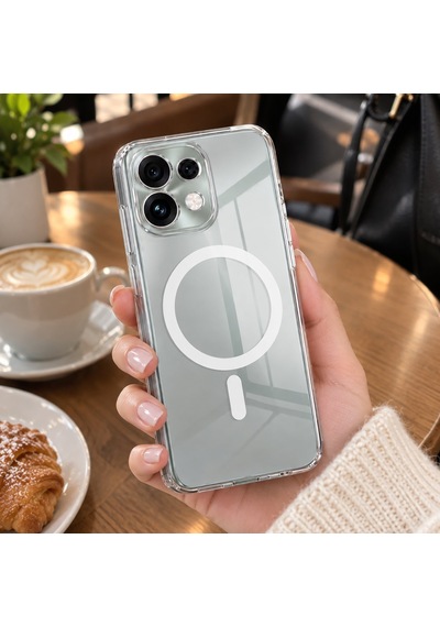 Caseonn Oppo Reno16 F 5g Kılıf Magsafe Özellikli Sararmaz Kristal Sert Kapak Şeffaf