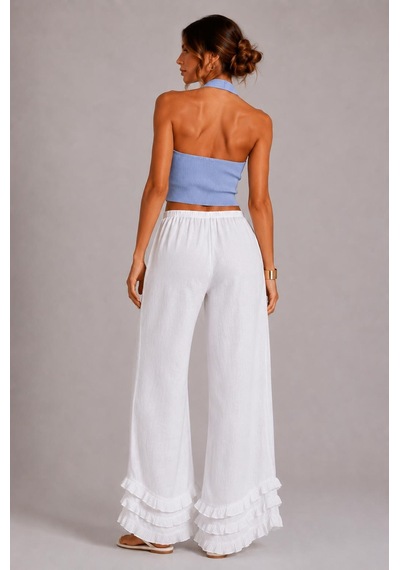 Alexandergardı Sırtı Açık Fitilli Crop Top Mavi
