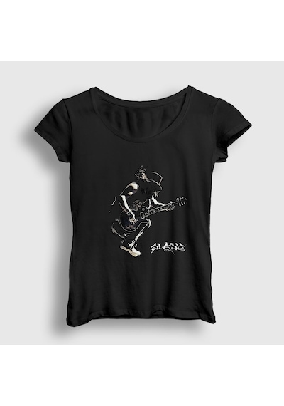 Presmono Kadın Jump Guns N' Roses Slash T-shirt Siyah