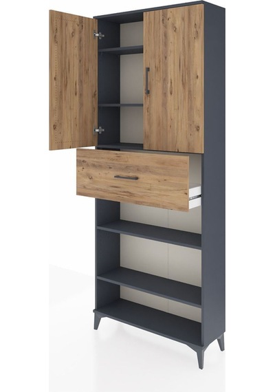 Arges Dolap 5 Raflı Tek Çekmeceli 2 Kapaklı 88x30x221 Antrasit-çam Antrasit