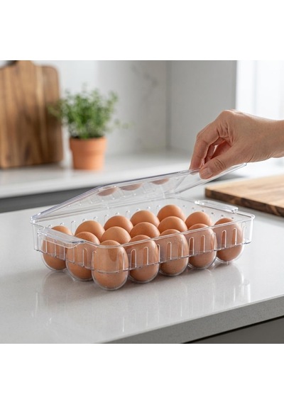 Lexroo 15 Li Yumurta Saklama Kabı, Kapaklı Şeffaf Plastik Yumurta Kutusu