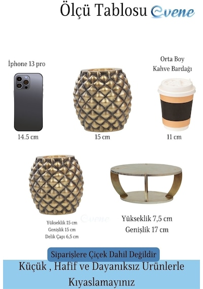 Ahşap Ayaklı Beton Saksı Büyük Boy 1 Adet Ananas Model - Altın Eskitme