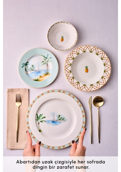 Karaca Forever Bone Tropical 24 Parça 6 Kişilik Yemek Takımı Çok Renkli
