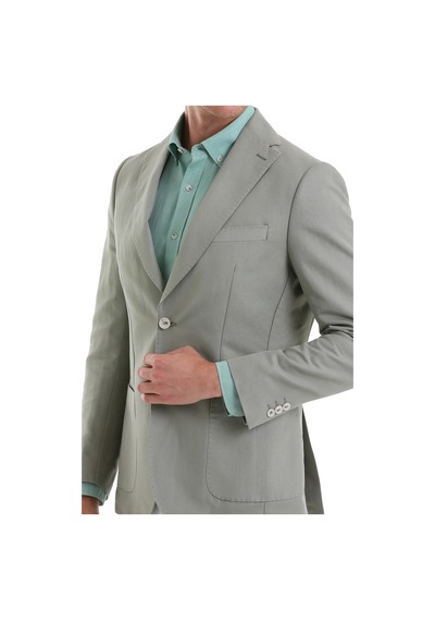 Hatemoğlu A.yeşil Slim Fit Düz Mono Yaka Casual Keten Ceket Yeşil