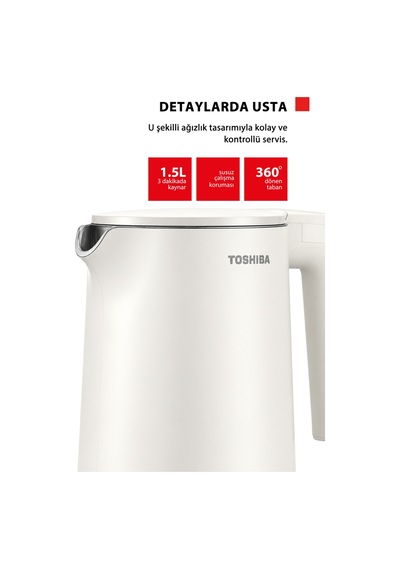 Toshiba Cool Touch KT-15PS1VME W Gizli Rezistanslı 1.5 L Beyaz Su Isıtıcı Kettle