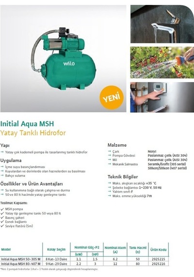 Wilo Aqua Msh 50-305 M/hidrofor 50 Litre Tanklı / 8 Kat - 13 Daire- 1.5 Hp