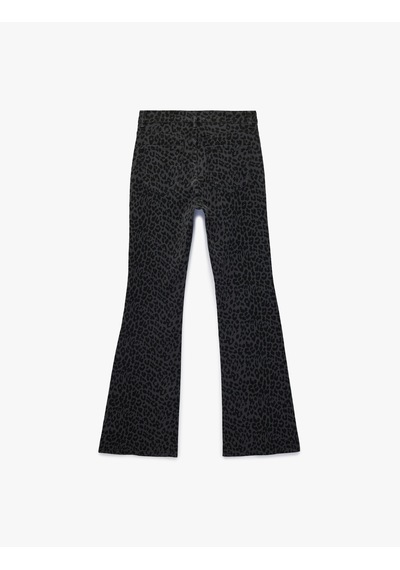 Koton Cepli Yüksek Bel Leopar Desenli İspanyol Paça Jean Pantolon - Flare Jeans Gri 6sal40053mw Gri