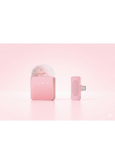 Puffmic Pembe Tüylü Kablosuz Tekli Yaka Mikrofonu Type-c Lighting Uyumlu Canlı Yayın Mikrofonu