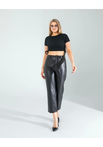 Siyah Yandan Büzgülü Crop Çok Renkli
