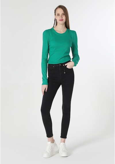 Colins Slim Fit Yuvarlak Yaka Düz Kadın Yeşil Uzun Kol Tişört Cl1061930 Q1.v2 Grn Yeşil