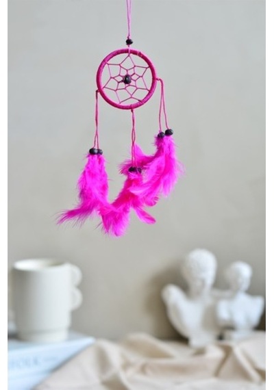 Araba Süsü Tüylü Pembe Mini Rüya Kapanı / Düş Kapanı / Dreamcatch