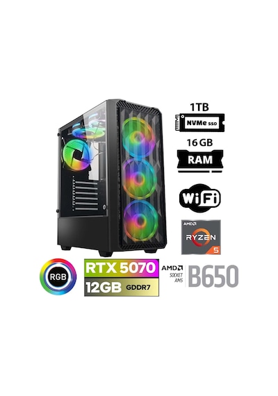 Xaser Thunder X10 R5-7500F 16 GB 1 TB M.2 NVMe SSD 12 GB RTX5070 Free Dos Masaüstü Oyuncu Bilgisayarı