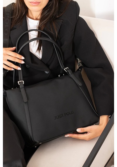 Just Polo Kadın Orijinal Just Polo Büyük Boy Lakost Kumaş Lüks El Ve Omuz Çantası Shopper 27 X 32 Cm Siyah