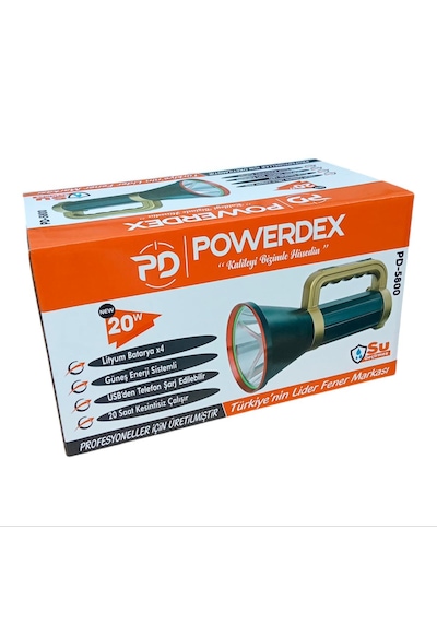 Powerdex Pd-5800 Güneş Enerjili Şarjlı El Feneri 20 Watt