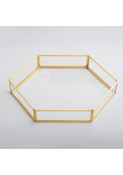 Cam Tepsi Altıgen Pirinç & Gold 30x20x5cm