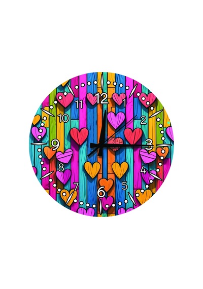 Pop Art Kalpler Ve Ahşap Görünümlü Sessiz Duvar Saati Çok Renkli