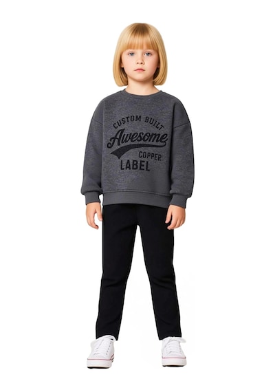 Ersefa Kız Çocuk Slogan Baskılı Polar Sweatshirt Ve Esnek Tayt İkili Tak Antrasit