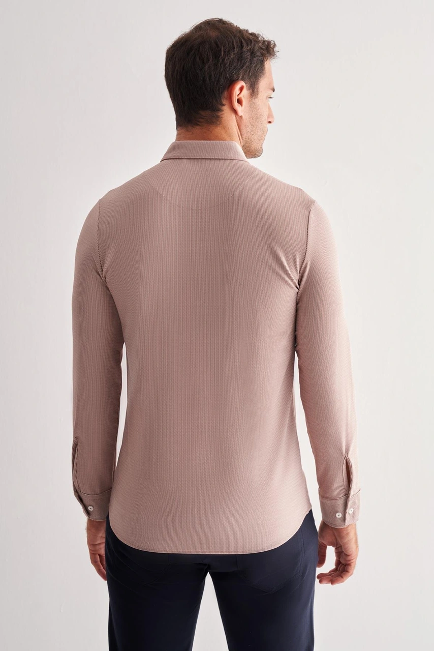 İmza Koyu Kahverengi Smart Düğmeli Yaka Uzun Kol Cepsiz Slim Fit Casual Gömlek 1004255165 Kahverengi