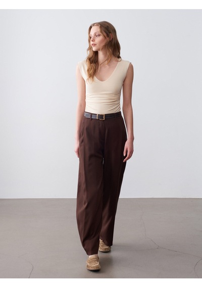 Dilvin 72698 Pileli Dökümlü Pantolon-kahve