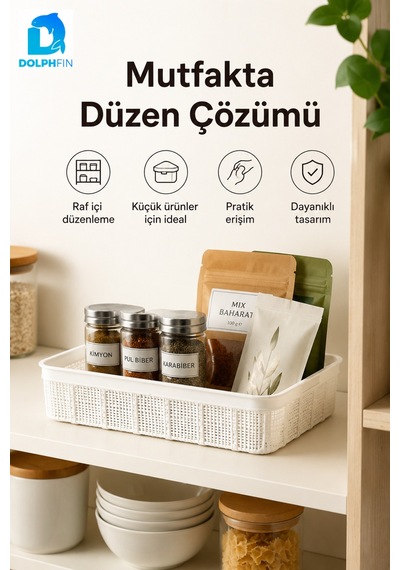 Jute Çok Amaçlı Sepet 2,5 L Mutfak Banyo Dolap İçi Saklama Organizeri 25x19x6,5 Cm beyaz