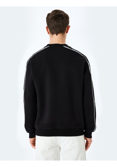 Koton Pamuk Karışımlı Uzun Kollu Biyeli Bisiklet Yaka Sweatshirt Siyah 5wam70258mk Siyah