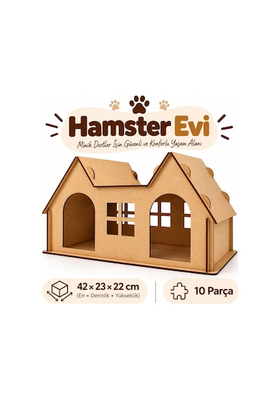 Alg Wood Design Hamster Evi 10 Parça Mdf Ahşap Hamster Yuvası 42 23 22 Cm - Büyük Boy