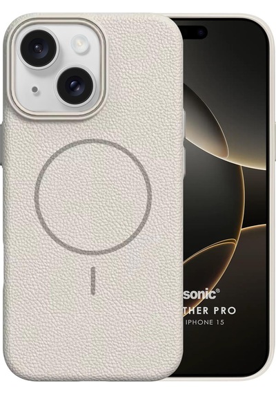 Microsonic Apple iPhone Uyumlu 15 Kılıf Magleather Pro Bej -