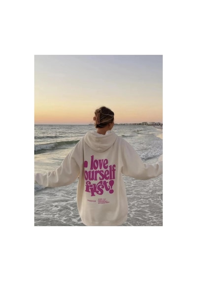 Tarzsokak Unisex Love Yourself First Sweatshirt Beyaz